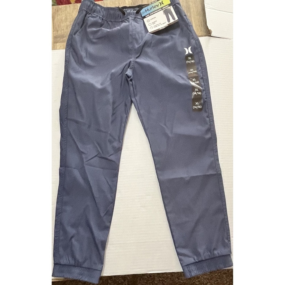 Hurley Kids Performance Jogger Pants Blue Gray Stretch Tapered Size XL 14/16 NEW